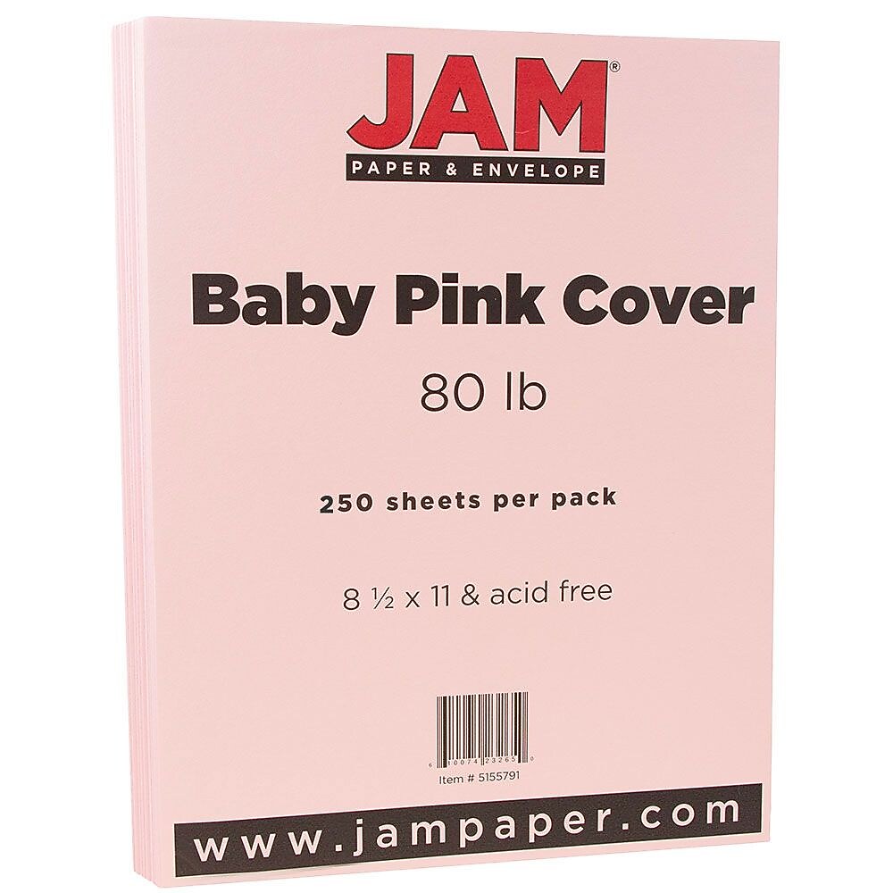 JAM Paper 80 lb. Cardstock Paper, 8.5" x 11", Baby Pink, 250 Sheets/Ream (5155791B)