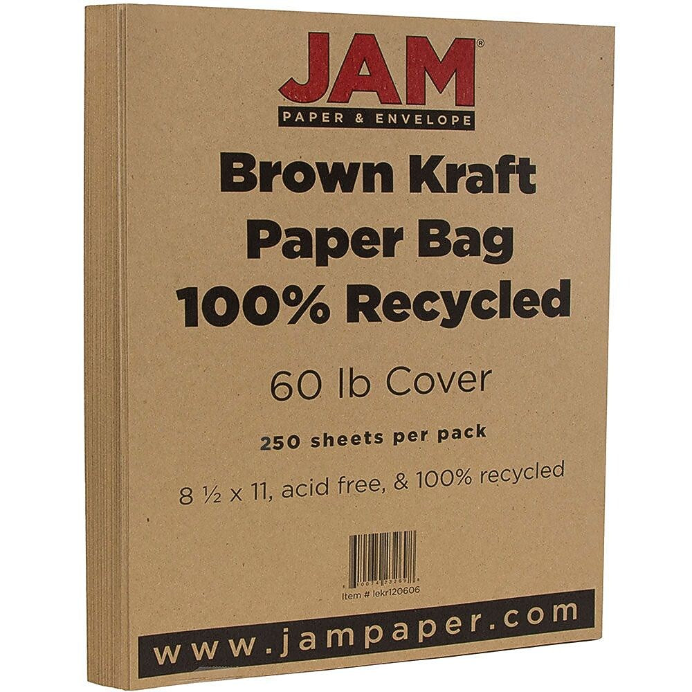 JAM Paper 65 lb. Cardstock Paper, 8.5" x 11", Brown Kraft, 250 Sheets/Ream (LEKR120606B)