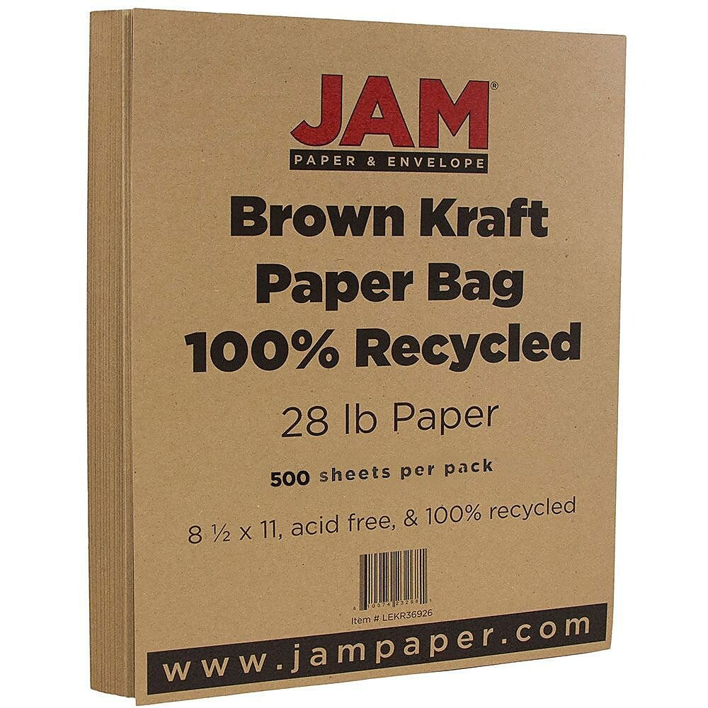 JAM Paper Matte 8.5" x 11" Multipurpose Paper, 28 lbs., Paper, Brown Kraft, 500 Sheets/Ream (LEKR36926B)