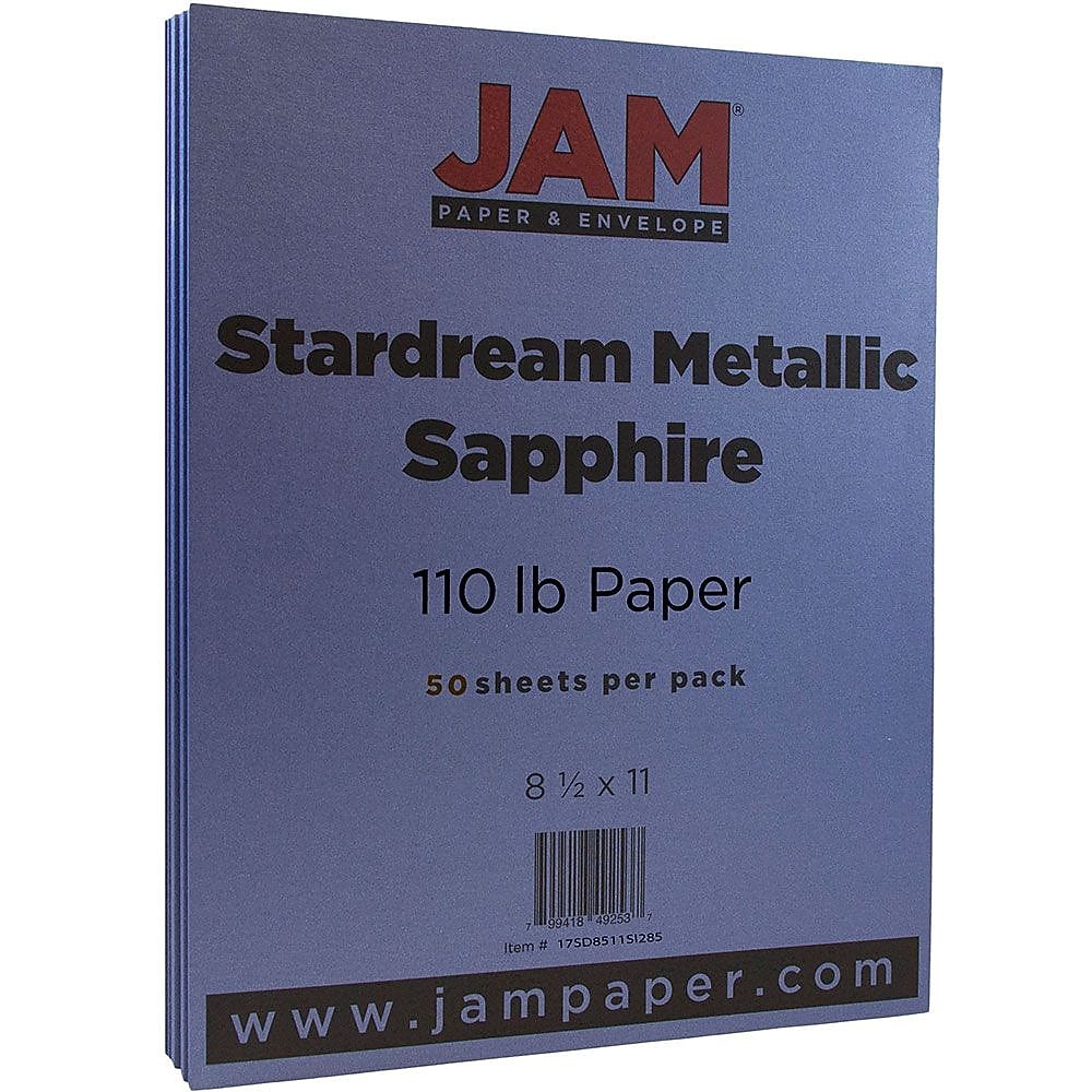 JAM Paper 110 lb. Cardstock Paper, 8.5" x 11", Sapphire Blue Stardream, 50 Sheets/Pack (173SD8511SI285)