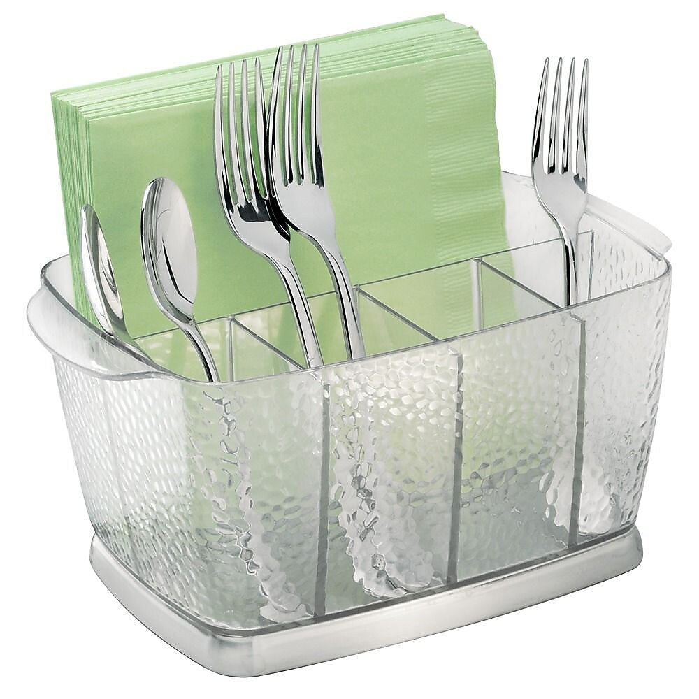 InterDesign Rain Silverware & Flatware Caddy Organizer for Kitchen Countertop Storage or Dining Table, Clear