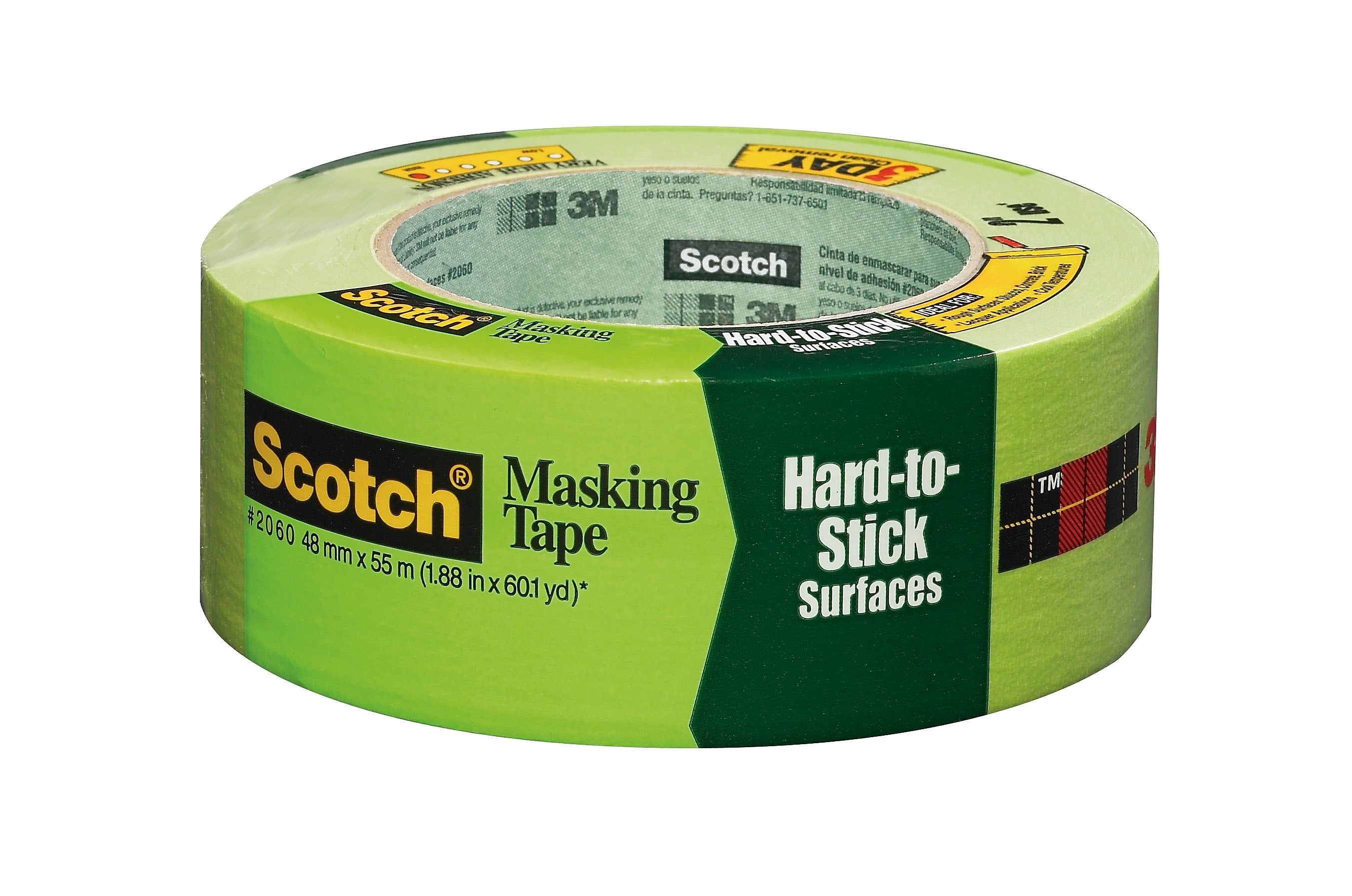 3M™ Green Masking Tape 1.88" x 60 yds. for Hard-to-Stick Surfaces, Green (206048ABK)