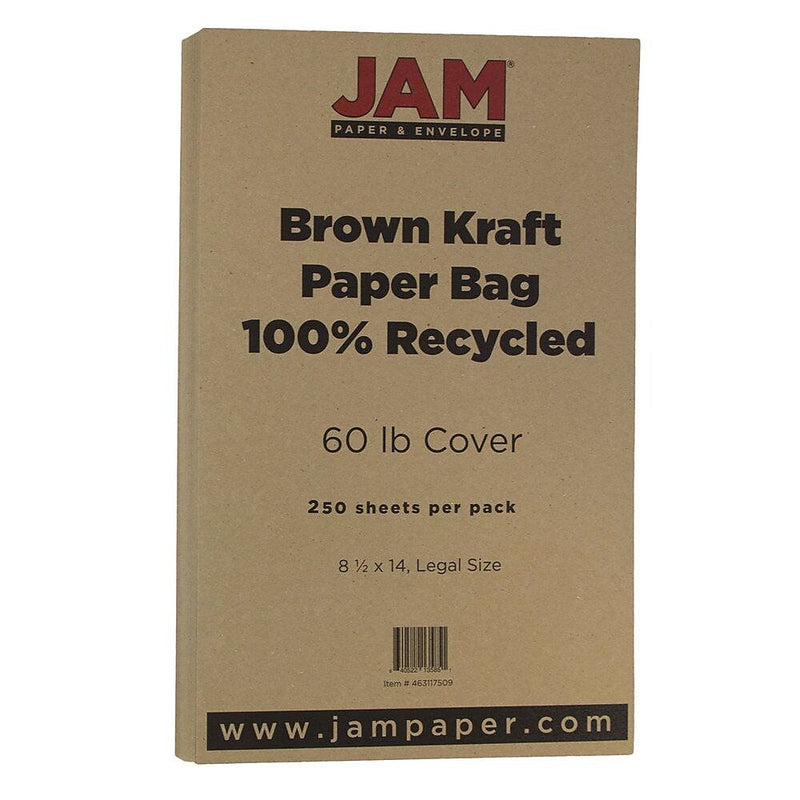 JAM Paper 60 lb. Cardstock Paper, 8.5" x 14", Brown Kraft Paper Bag, 250 Sheets/Ream (463117509B)