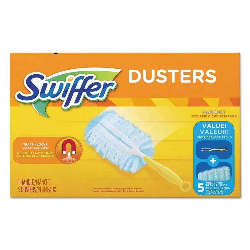 Swiffer Dusters Starter Kit, Dust Lock Fiber, 6" Handle, Blue/Yellow, 6/carton (PGC11804CT)