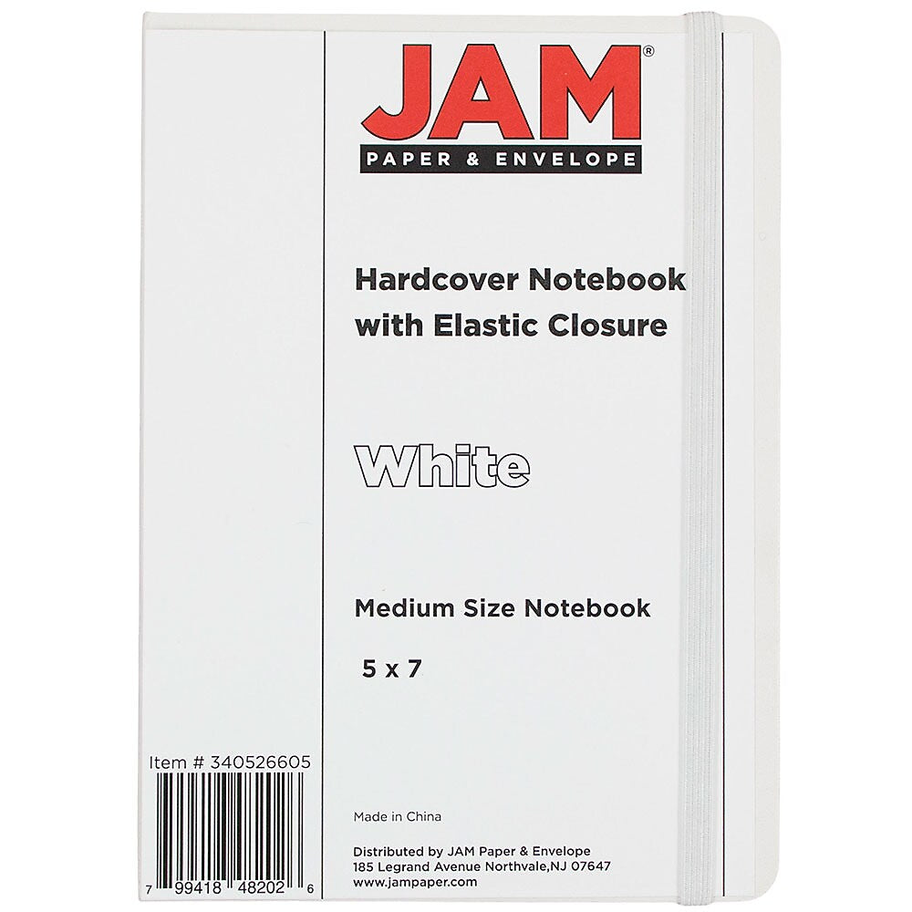 JAM Paper 1-Subject Pocket Notebook, 5" x 7", Wide Ruled, 100 Sheets, White (340526605)