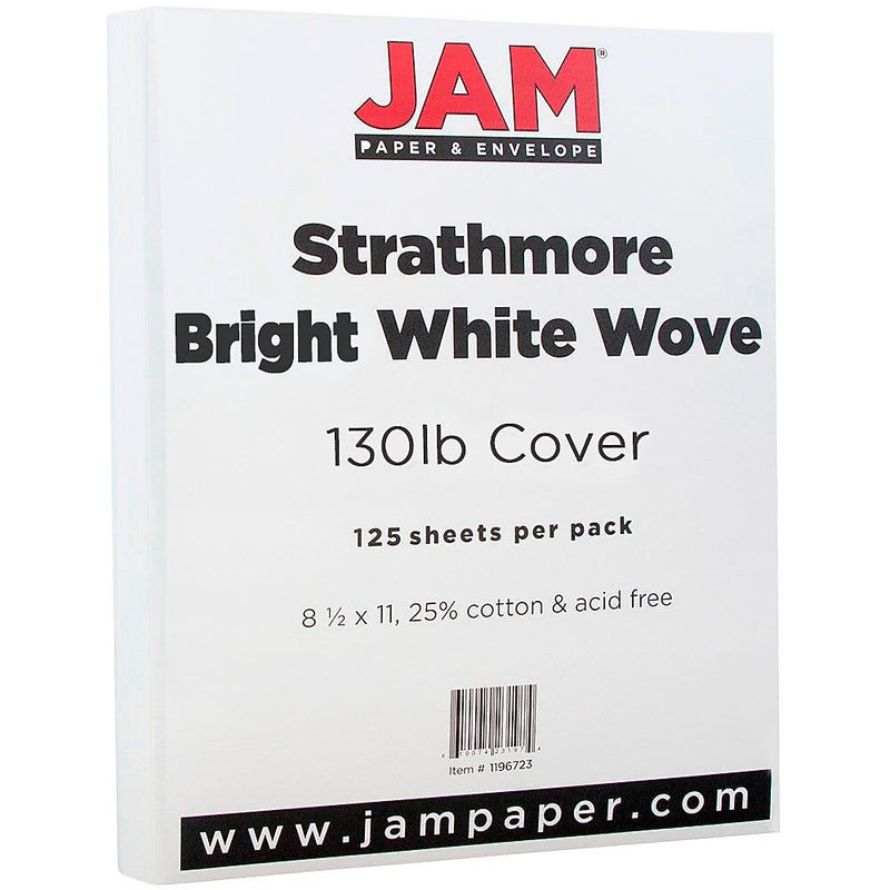 JAM Paper Strathmore 130 lb. Cardstock Paper, 8.5" x 11", Bright White, 125 Sheets/Ream (1196723B)
