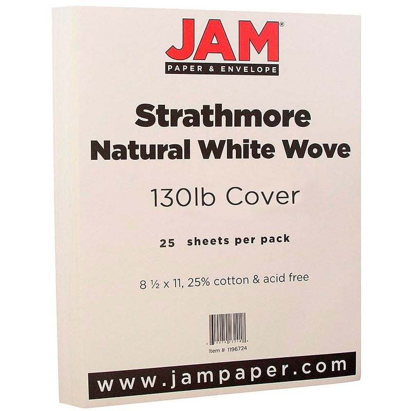 JAM Paper Strathmore 130 lb. Cardstock Paper, 8.5" x 11", Natural White, 25 Sheets/Pack (1196724)