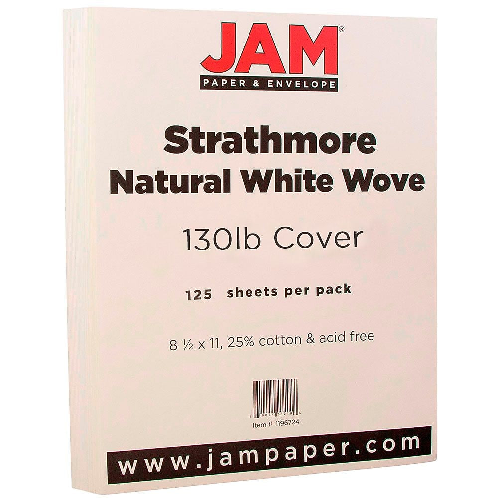 JAM Paper Strathmore 130 lb. Cardstock Paper, 8.5" x 11", Natural White, 125 Sheets/Ream (1196724B)