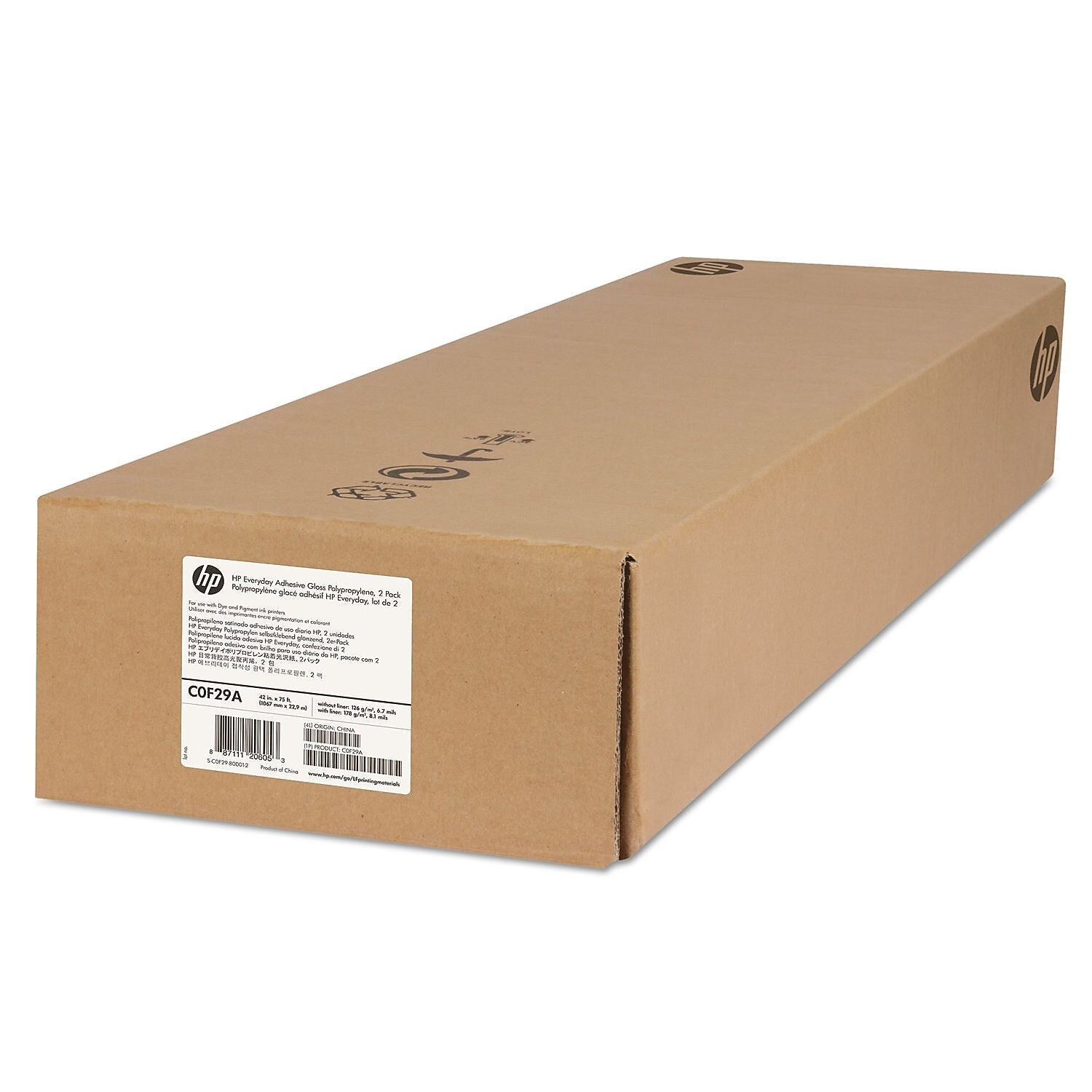 HP Everyday Adhesive Wide Format Polypropylene Paper, 42" x 75', Gloss Finish, 2/Pack (HEWC0F29A)