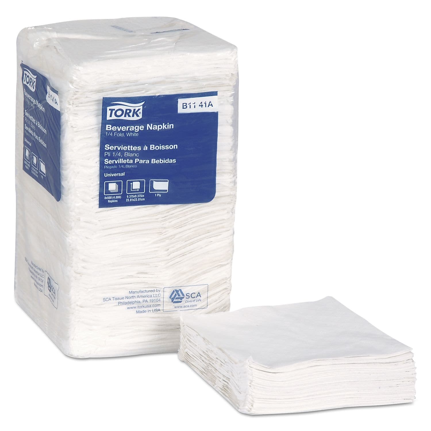 Tork Beverage Napkin, 1-ply, White, 500 Napkins/Pack, 8/Carton (TRKB1141A)