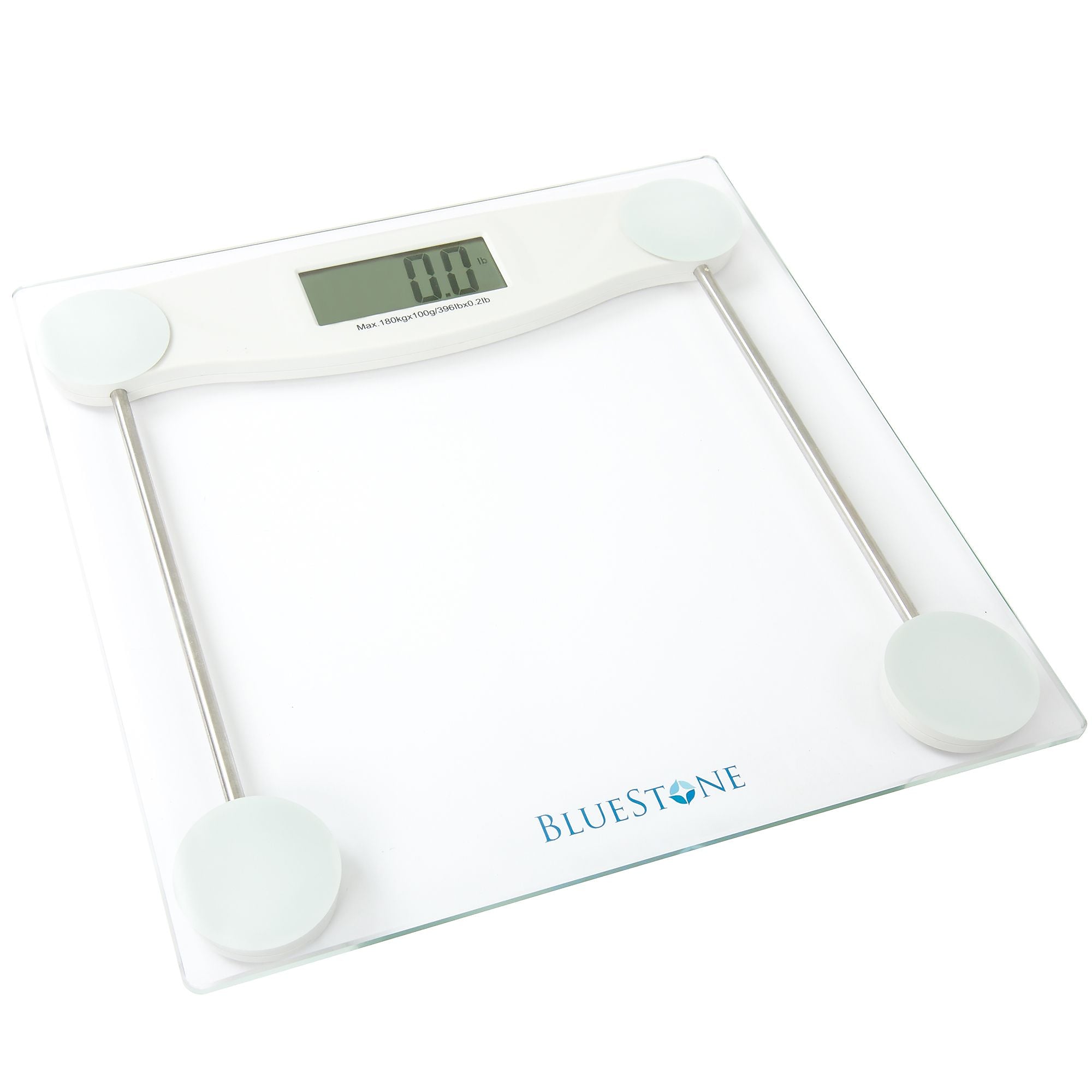 Trademark Global Bluestone Digital Glass Bathroom Scale with LCD Display, Up to 396 lbs., Clear