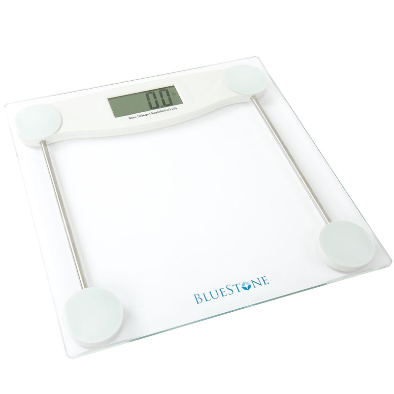 Trademark Global Bluestone Digital Glass Bathroom Scale with LCD Display, Up to 396 lbs., Clear
