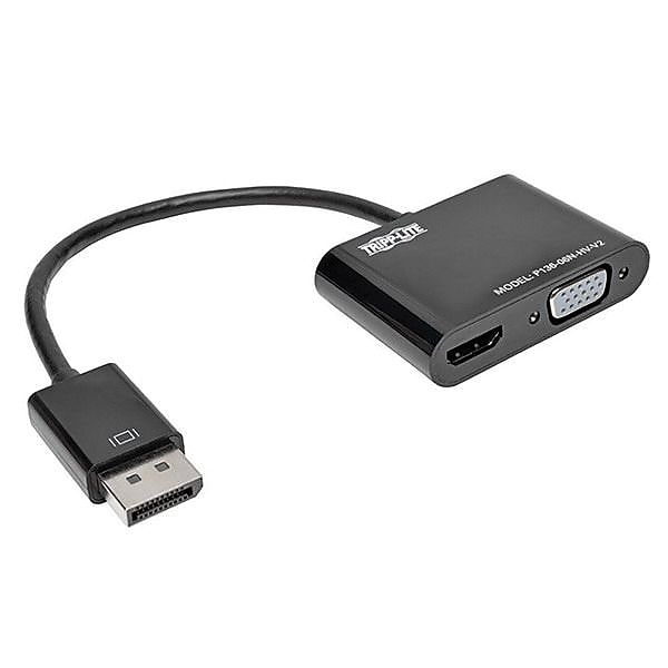 Tripp Lite P136-06N-HV-V2 6" DisplayPort 1.2 to HDMI/HD-15 VGA Male/Female All-in-One Converter Adapter, Black
