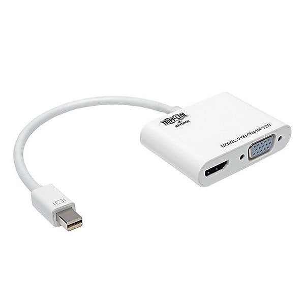 Tripp Lite P137-06N-HV-V2W 6" Mini DisplayPort 1.2 to HDMI/HD-15 VGA Male/Female All-in-One Converter Adapter, White
