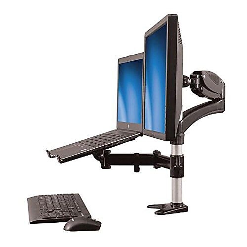 StarTech Single-Monitor Arm - Laptop Tray - One-Touch Height Adjustment Adjustable Monitor Mount, Up to 27", Black (ARMUNONB)