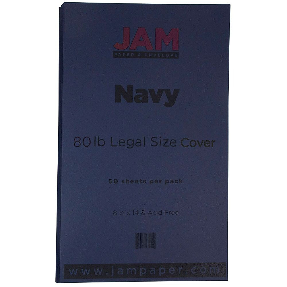 JAM Paper 80 lb. Cardstock Paper, 8.5" x 14", Navy Blue, 50 Sheets/Pack (64429515)