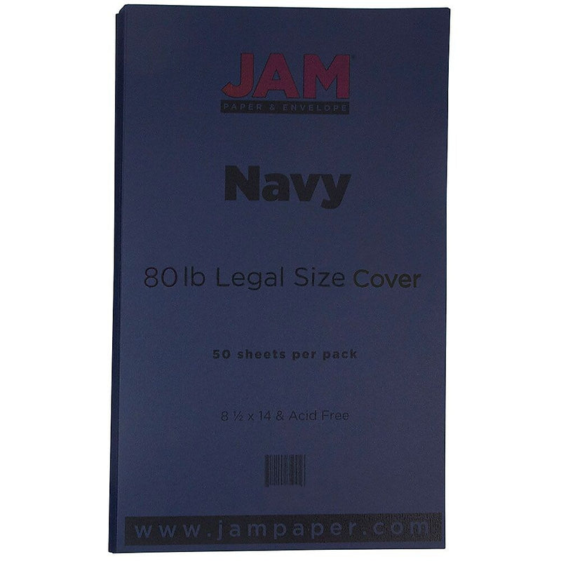 JAM Paper 80 lb. Cardstock Paper, 8.5" x 14", Navy Blue, 50 Sheets/Pack (64429515)