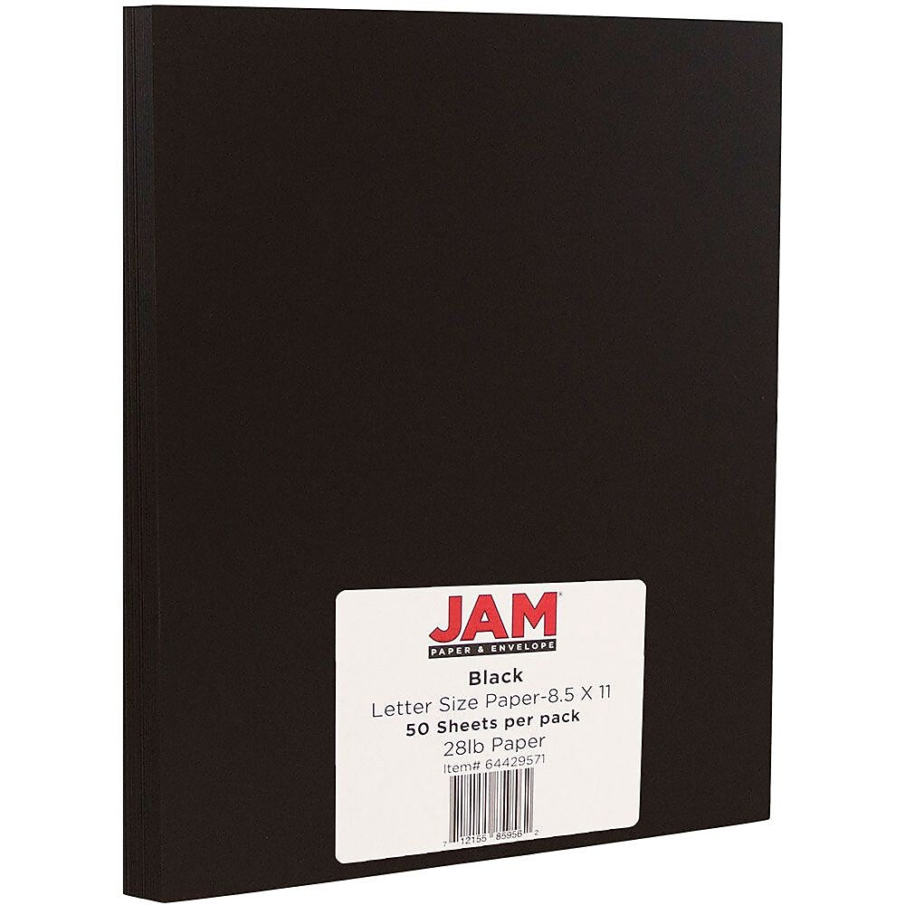 JAM Paper 28 lb. Colored Paper, 8.5" x 11", Black, 50 Sheets/Pack (64429571)