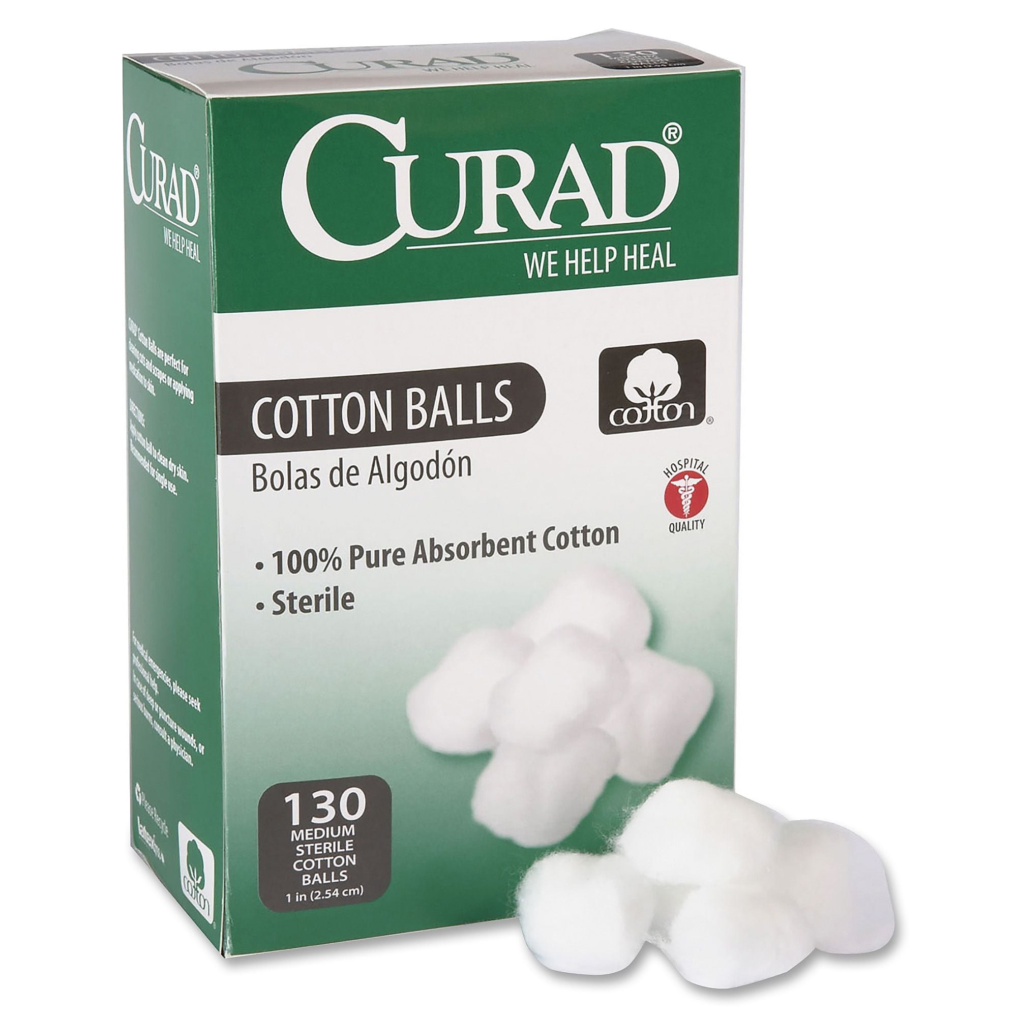 Curad Sterile Cotton Balls, Medium, 130/Box, White