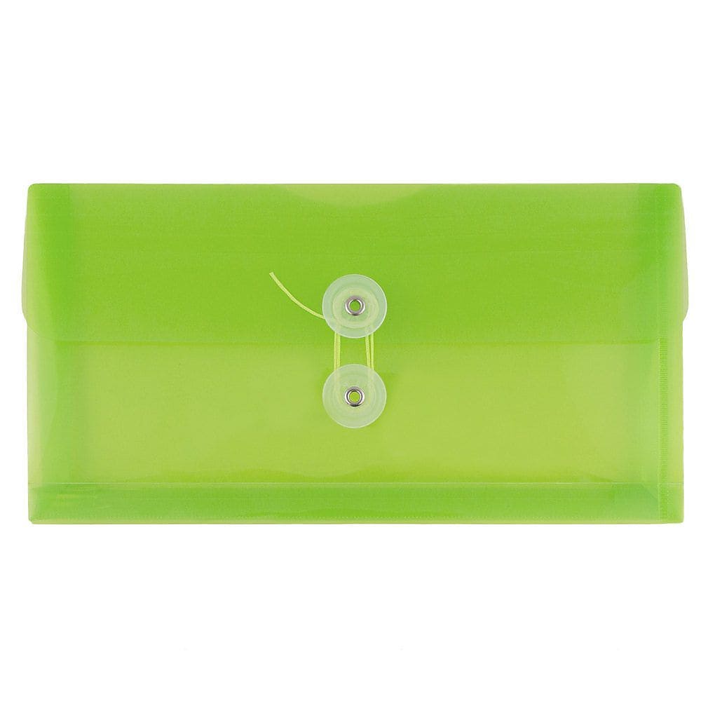 JAM Paper® Plastic Envelopes with Button and String Tie Closure, #10 Business Booklet, 5.25 x 10, Lime Green, 12/Pack (921B1LI)