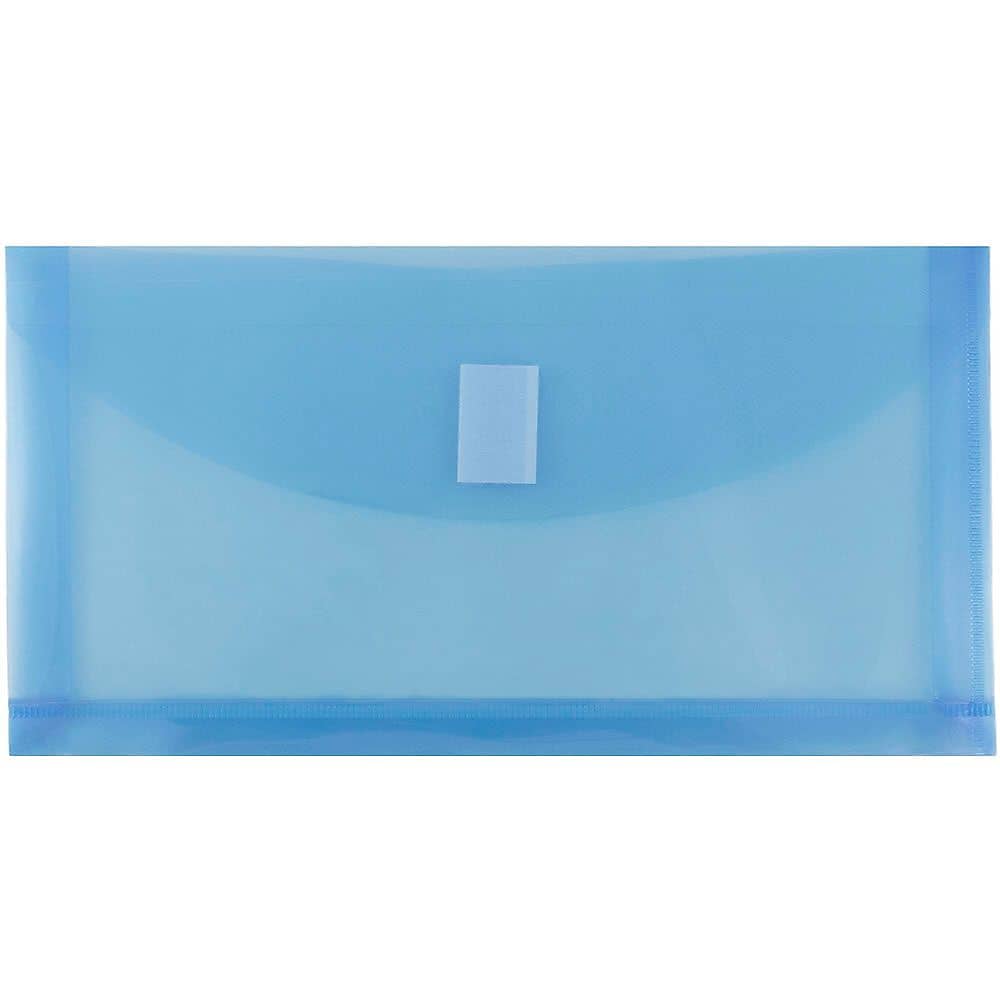JAM Paper Plastic Filing Envelope with Hook & Loop Closure, 5.25" x 10", Blue, 12/Pack (921V1BU)