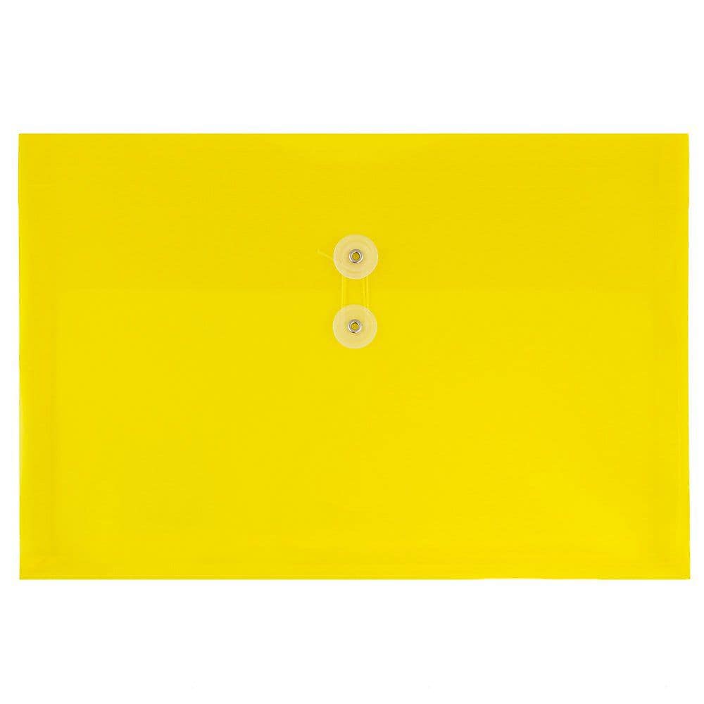 JAM Paper® Plastic Envelopes with Button and String Tie Closure, Legal Booklet, 9.75 x 14.5, Yellow, 12/Pack (219B1YE)
