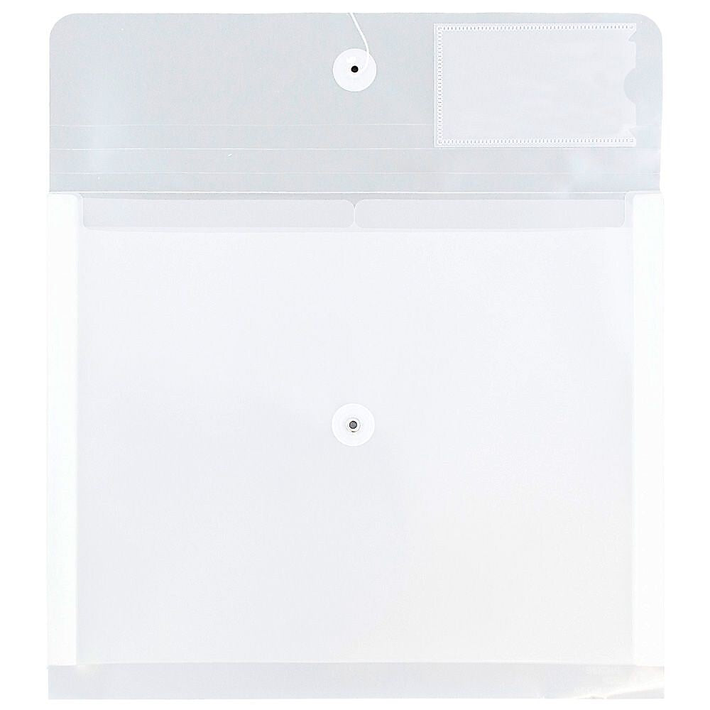 JAM Paper® Plastic Envelopes with Button and String Closure & 2 Dividers, Letter Booklet, 12.75 x 10.5, Clear, 12/Pack (JSF228)