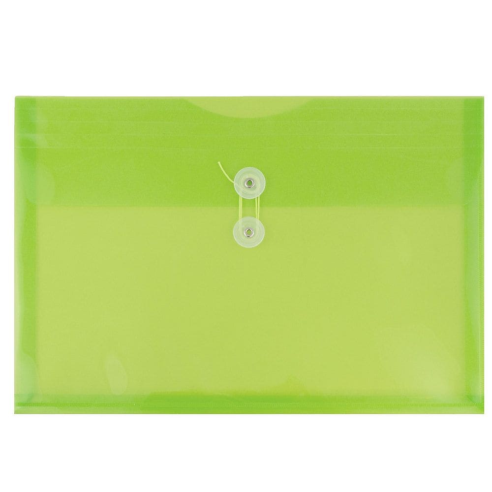 JAM Paper® Plastic Envelopes with Button and String Tie Closure, Letter Booklet, 9.75 x 13, Lime Green, 108/Pack (218B1LIB)