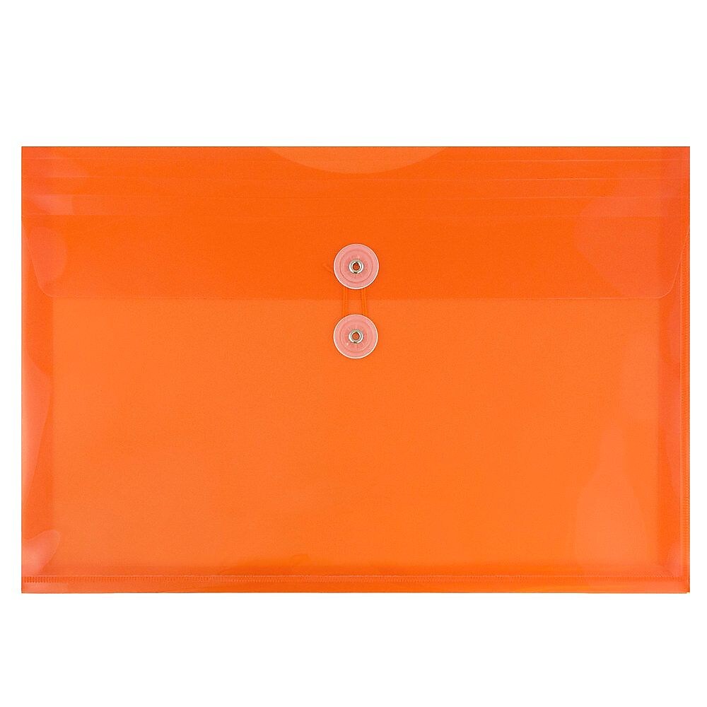 JAM Paper® Plastic Envelopes with Button and String Tie Closure, Letter Booklet, 9.75 x 13, Orange, 108/Pack (218B1ORB)