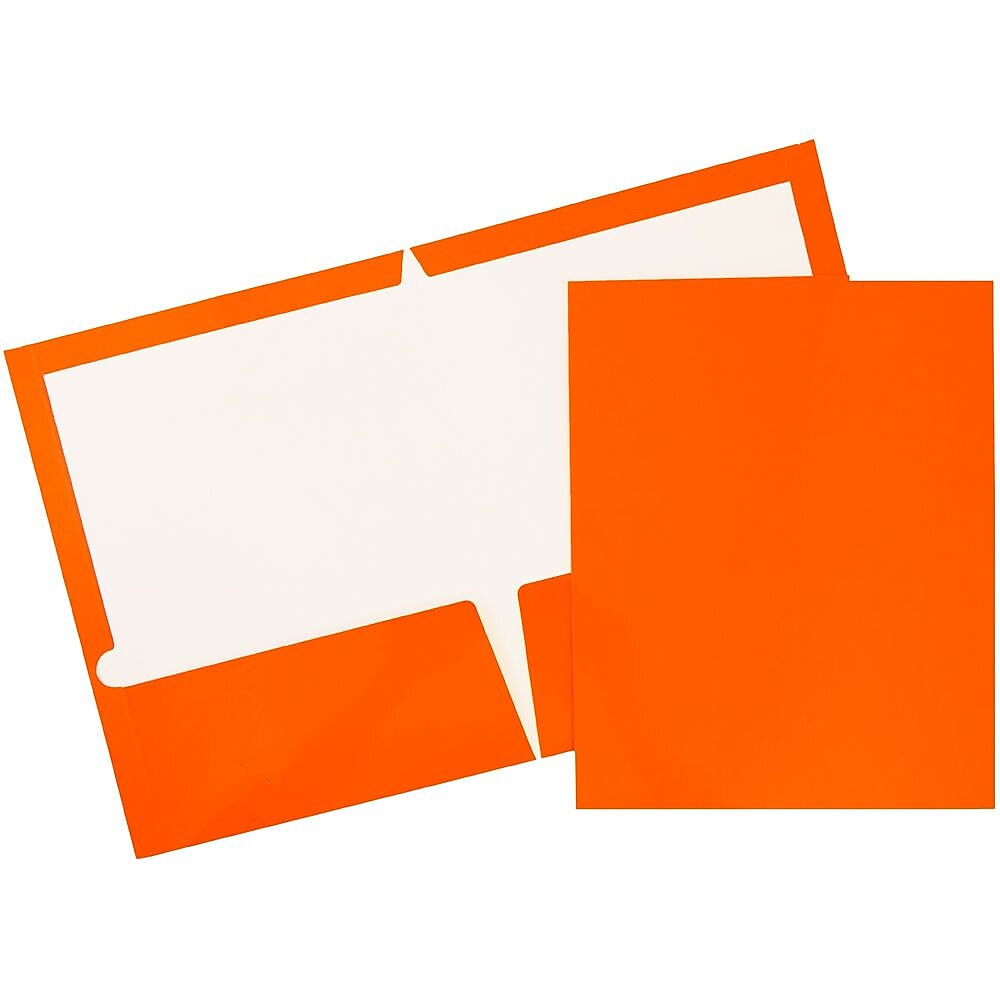JAM Paper Laminated 2-Pocket Glossy Presentation Folders, Orange, 25/Pack (385GORD)