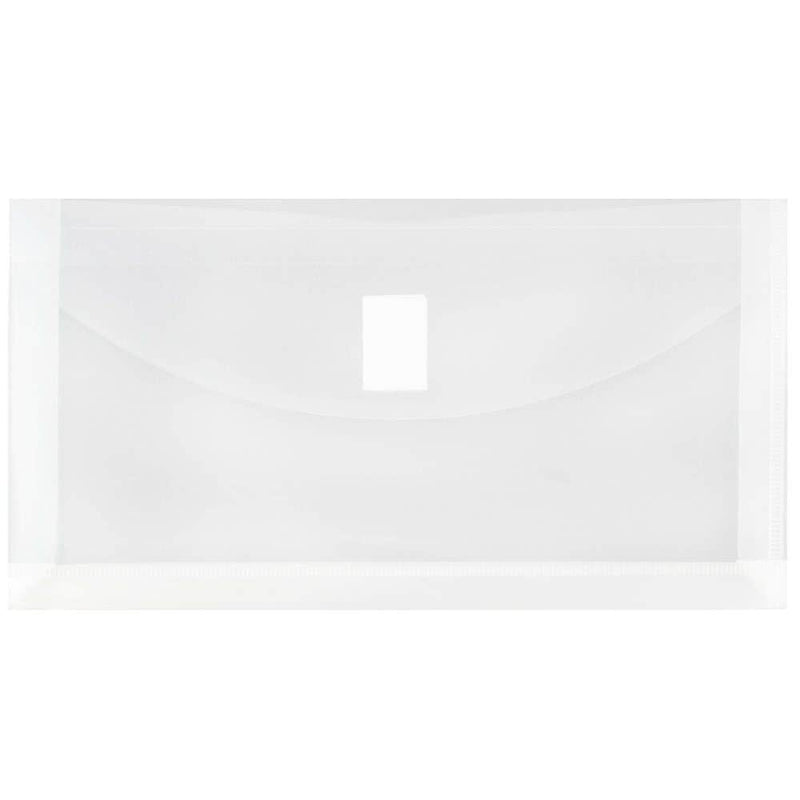 JAM Paper Plastic Filing Envelope with Hook & Loop Closure, 5.25" x 10", Clear, 12/Pack (921V1CL)
