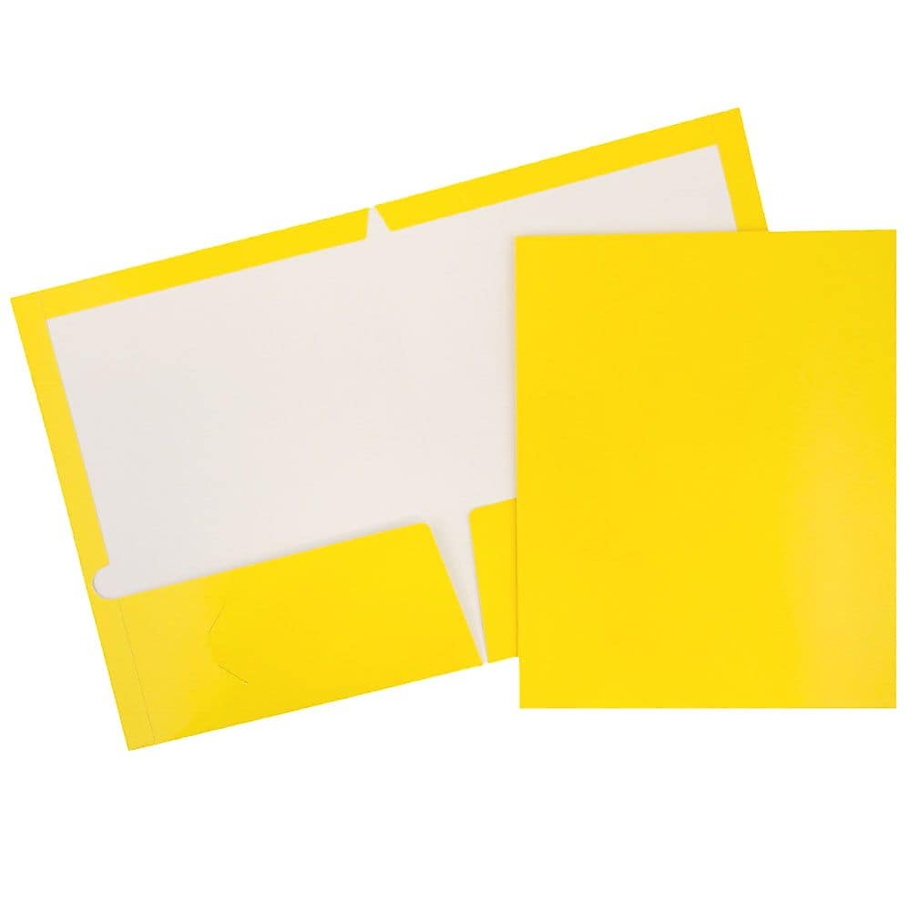 JAM Paper Laminated 2-Pocket Glossy Presentation Folders, Yellow, 25/Pack (385GYED)