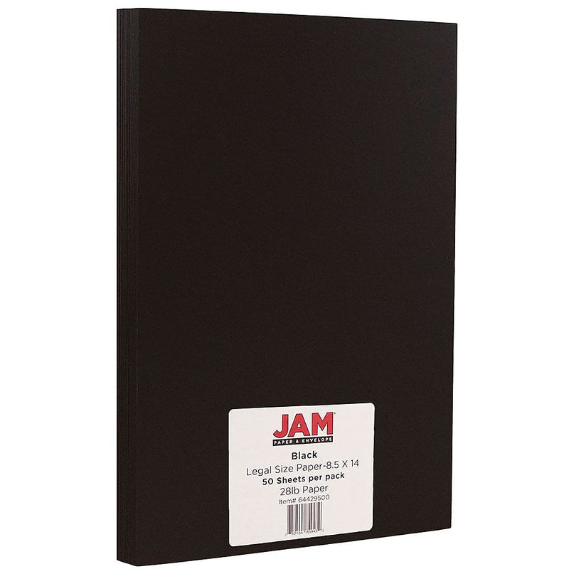 JAM Paper Legal Matte 8.5" x 14" Multipurpose Paper, 28 lbs., Black, 50 Sheets/Pack (64429500)