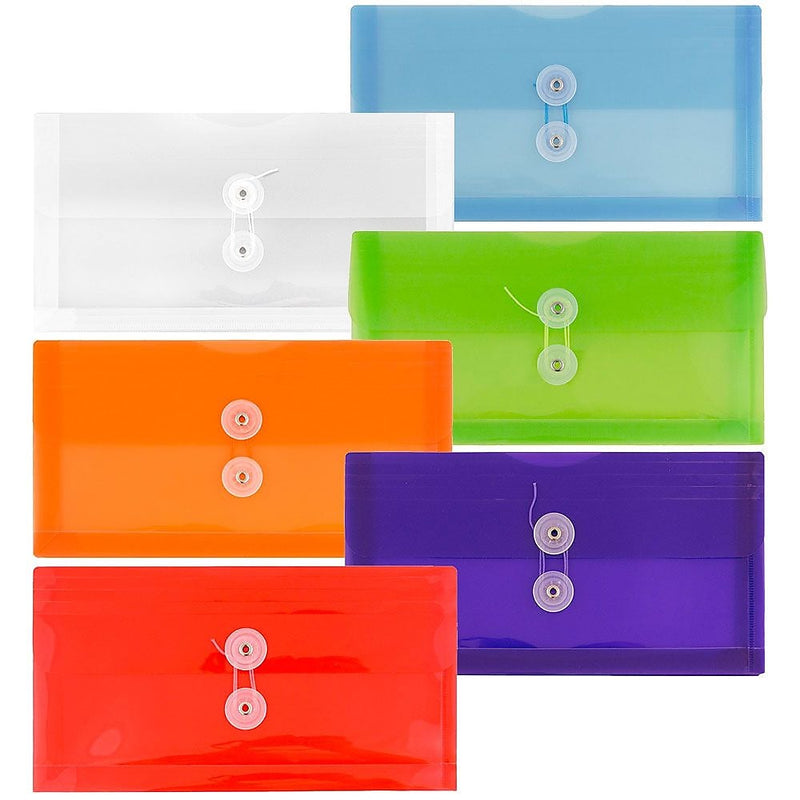 JAM Paper® Plastic Envelopes with Button and String, #10 Business Booklet, 5.25 x 10, Assorted Colors, 6/Pack (921B1ASSRTD)