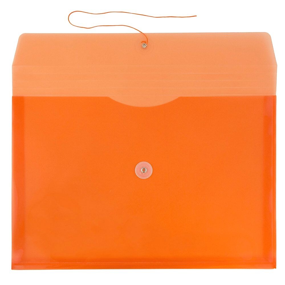 JAM Paper® Plastic Envelopes with Button and String Tie Closure, Letter Booklet, 9.75 x 13, Orange, 108/Pack (218B1ORB)