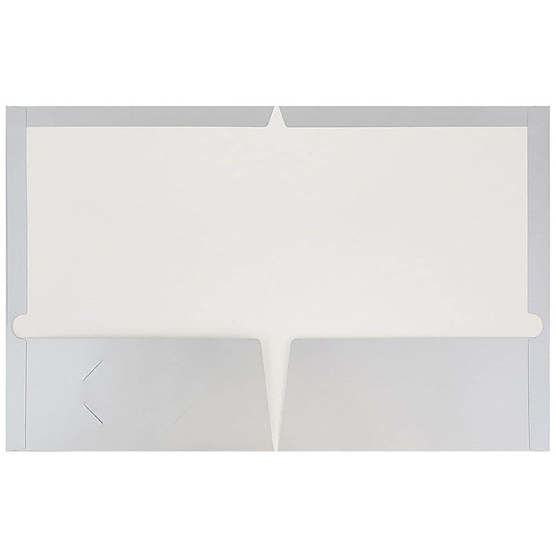 JAM Paper Laminated 2-Pocket Glossy Presentation Folders, Silver, 25/Pack (385GSID)