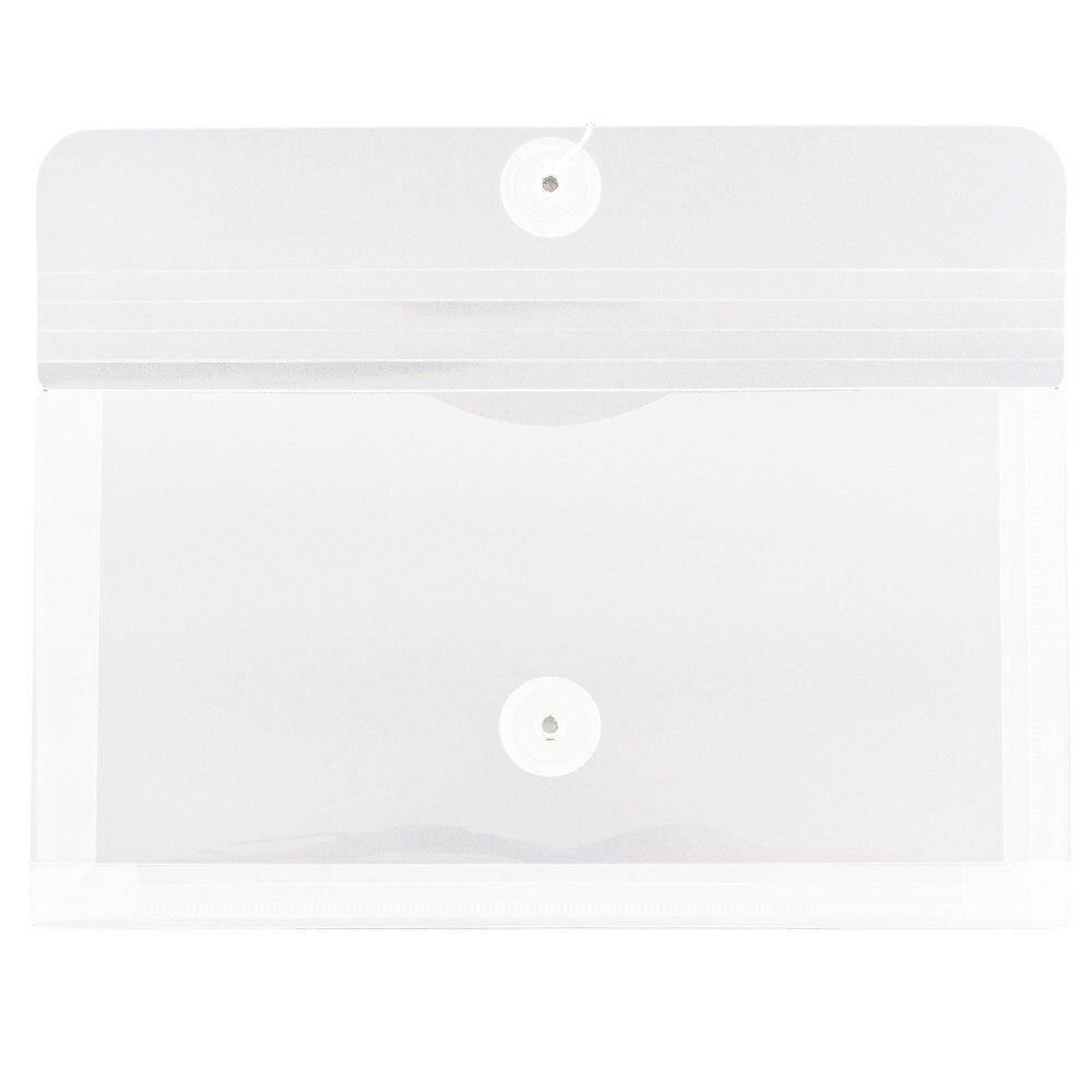 JAM Paper® #10 Plastic Envelopes with Button and String Tie Closure, 5 1/4 x 10, Clear Poly, 12/pack (921B1CL)