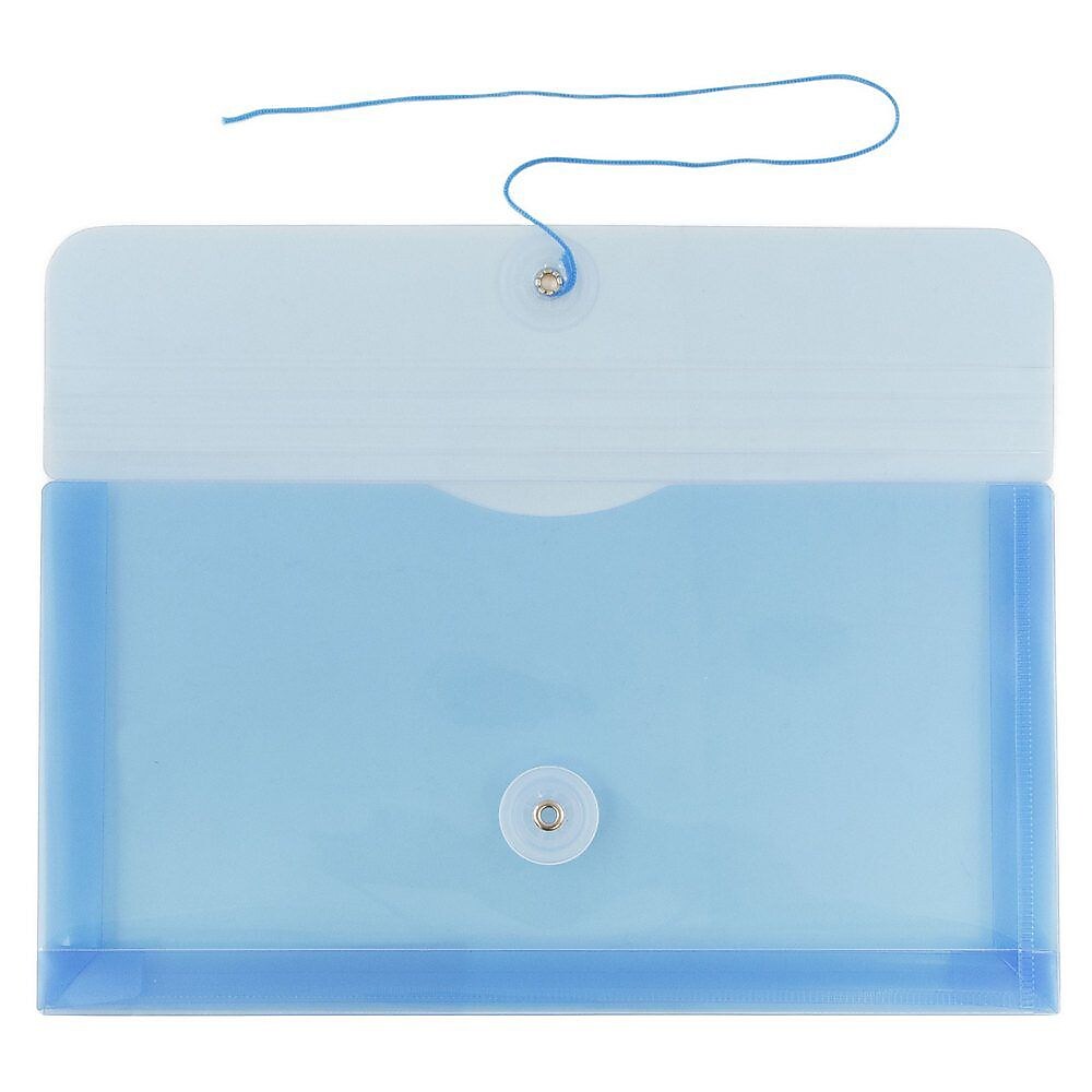 JAM Paper® Plastic Envelopes with Button and String Tie Closure, #10 Business Booklet, 5.25 x 10, Blue, 12/Pack (921B1BU)