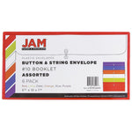 JAM Paper® Plastic Envelopes with Button and String, #10 Business Booklet, 5.25 x 10, Assorted Colors, 6/Pack (921B1ASSRTD)