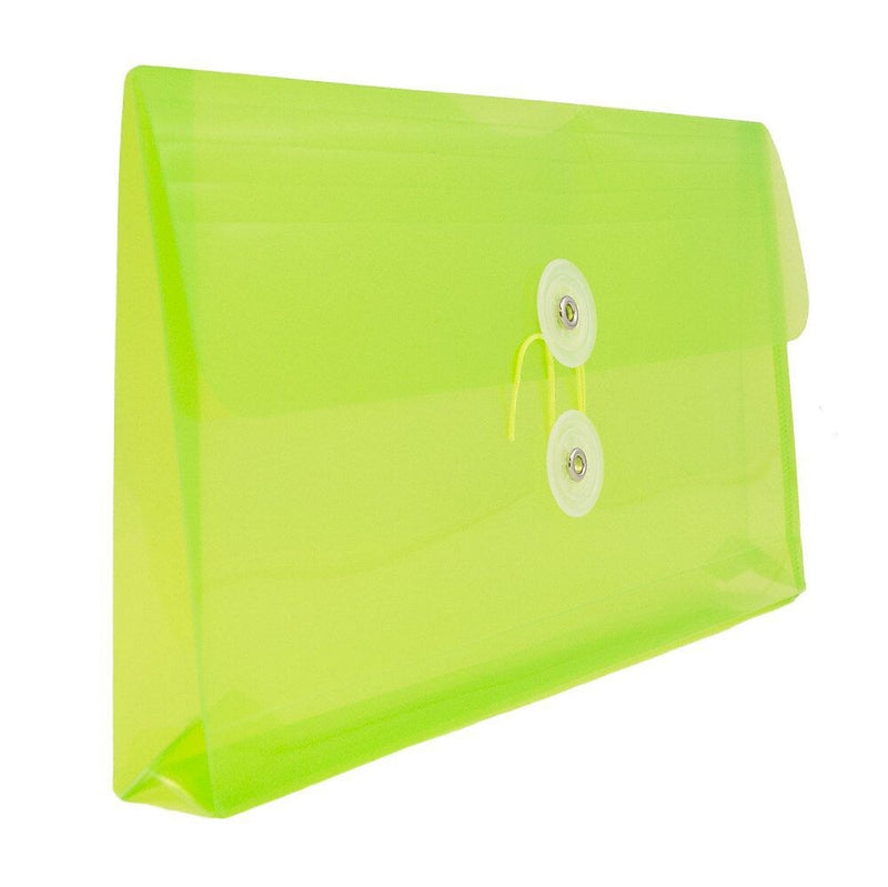 JAM Paper® Plastic Envelopes with Button and String Tie Closure, #10 Business Booklet, 5.25 x 10, Lime Green, 12/Pack (921B1LI)