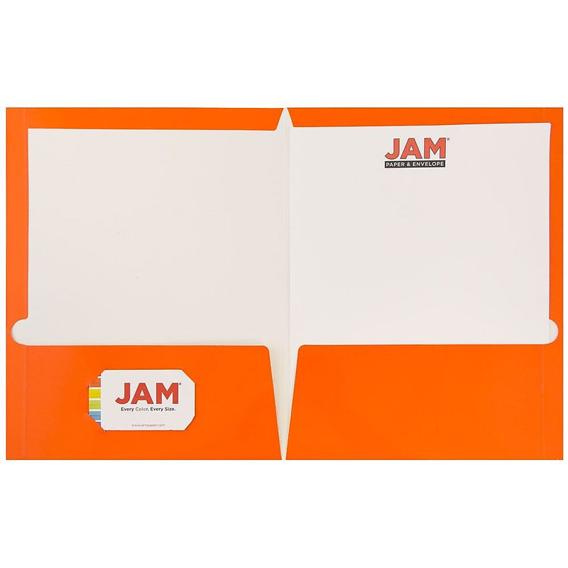 JAM Paper Laminated 2-Pocket Glossy Presentation Folders, Orange, 25/Pack (385GORD)