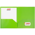 JAM Paper POP 2-Pocket Portfolio Plastic Folder, Lime Green, 96/Box (382ELIGRB)