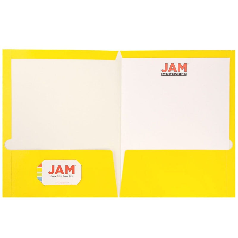 JAM Paper Laminated 2-Pocket Glossy Presentation Folders, Yellow, 25/Pack (385GYED)