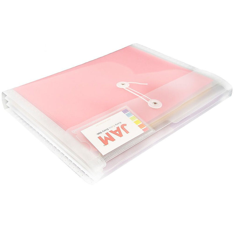 JAM Paper® Plastic Envelopes with Button and String Closure & 2 Dividers, Letter Booklet, 12.75 x 10.5, Clear, 12/Pack (JSF228)
