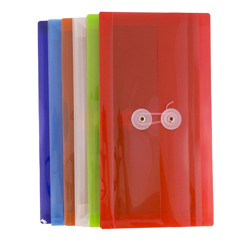 JAM Paper® Plastic Envelopes with Button and String, #10 Business Booklet, 5.25 x 10, Assorted Colors, 6/Pack (921B1ASSRTD)
