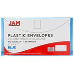 JAM Paper Plastic Filing Envelope with Hook & Loop Closure, 5.25" x 10", Blue, 12/Pack (921V1BU)