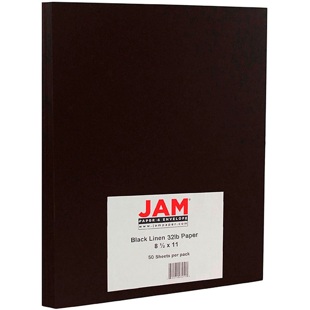 JAM Paper 30% Recycled Matte 8.5" x 11" Color Copy Paper, 32 lbs., Black Linen, 50 Sheets/Pack (11130)