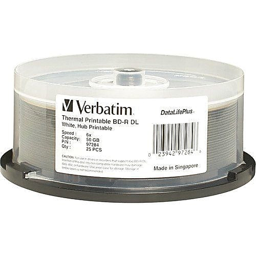 BD-R DL 50GB 8X, White Label, DataLife+, White Thermal Hub Printable, Hard Coat, 25PK Spindle (97284)
