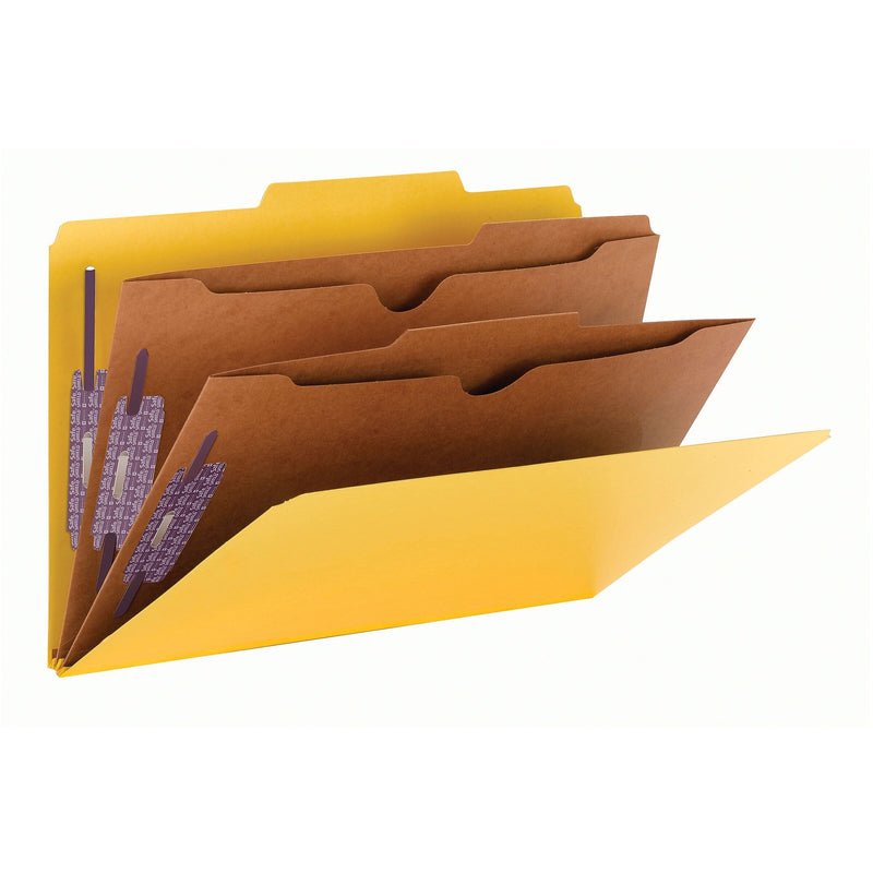 Smead Pressboard Classification File Folder w/Wallet Divider and SafeSHIELD Fasteners, 2" Exp., Legal, Yellow, 10/Box (19084)