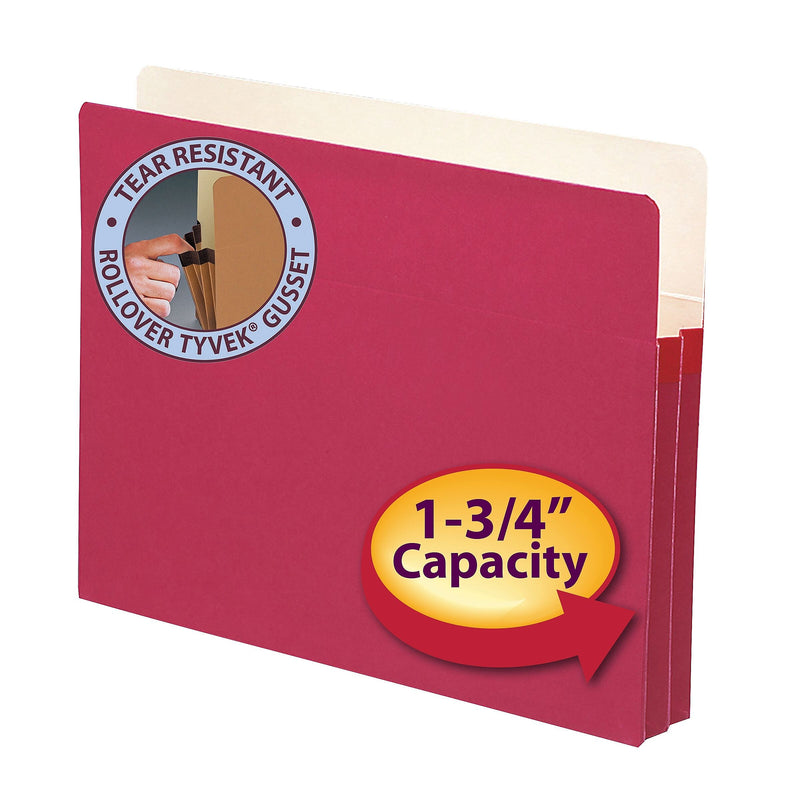 Smead File Pocket, Straight-Cut Tab, 1-3/4" Expansion, Letter Size, Red (73221)
